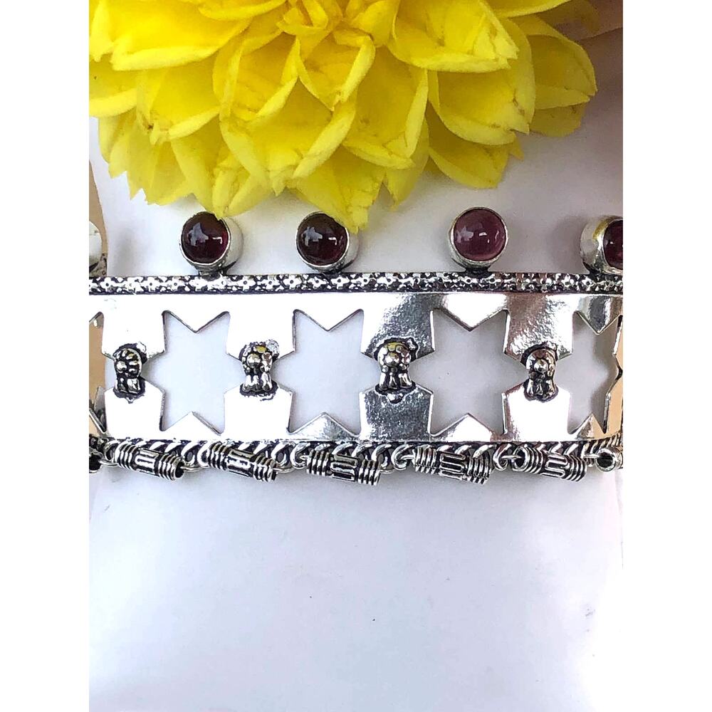 925 Sterling Garnet Gemstones Cuff Bracelet